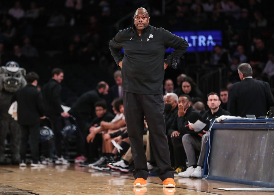 Mar 9, 2022; New York, NY, USA;  Georgetown Hoyas head coach Patrick Ewing at the Big East Tournament at Madison Square Garden. Mandatory Credit: Wendell Cruz-USA TODAY Sports