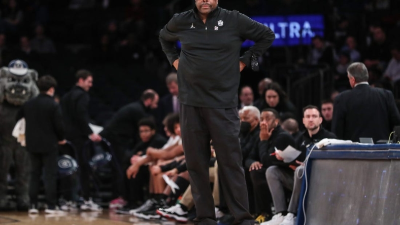 Mar 9, 2022; New York, NY, USA;  Georgetown Hoyas head coach Patrick Ewing at the Big East Tournament at Madison Square Garden. Mandatory Credit: Wendell Cruz-USA TODAY Sports