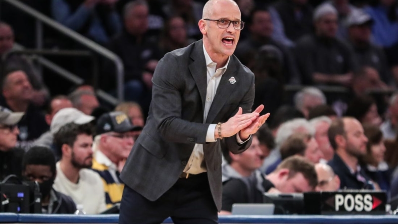 Mar 11, 2022; New York, NY, USA;  Connecticut Huskies head coach Dan Hurley at the Big East Tournament at Madison Square Garden. Mandatory Credit: Wendell Cruz-USA TODAY Sports