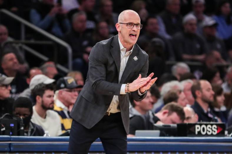Mar 11, 2022; New York, NY, USA;  Connecticut Huskies head coach Dan Hurley at the Big East Tournament at Madison Square Garden. Mandatory Credit: Wendell Cruz-USA TODAY Sports