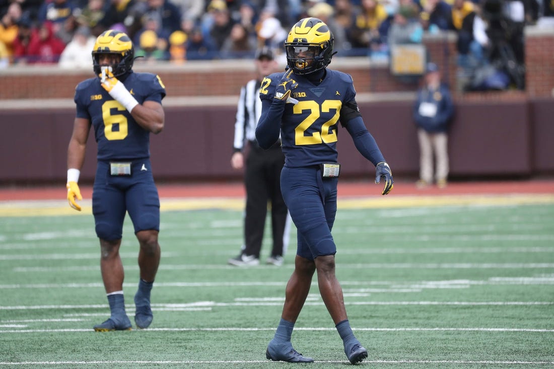 Cornerback Gemon Green (22) on the field during the Michigan spring game Saturday, April 2, 2022, at Michigan Stadium.

Mich Spring