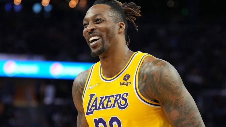 Apr 7, 2022; San Francisco, California, USA; Los Angeles Lakers center Dwight Howard (39) during the fourth quarter against the Golden State Warriors at Chase Center. Mandatory Credit: Darren Yamashita-USA TODAY Sports