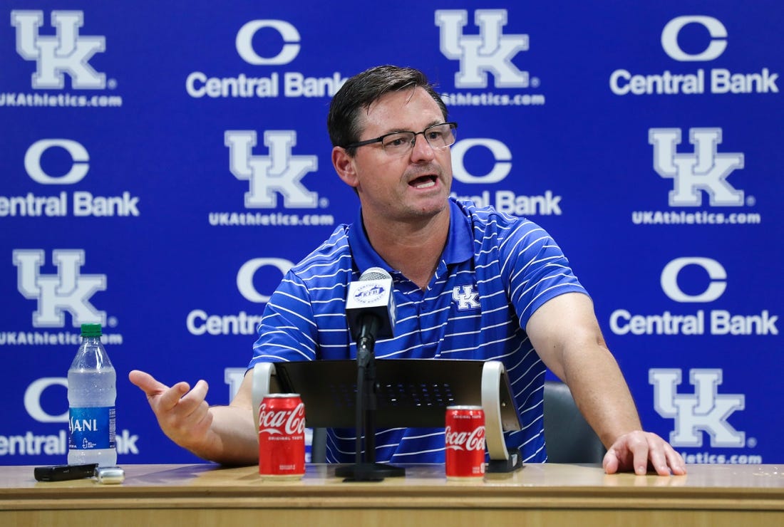 UK offensive coordinator Rich Scangarello talked about the offense for the upcoming season during a Media Day event at Kroger Field in Lexington, Ky. on Aug. 3, 2022.

Uk Football03 Sam