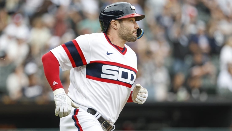 Aug 14, 2022; Chicago, Illinois, USA; Chicago White Sox left fielder AJ Pollock (18) rounds the bases after hitting a solo home run against the Detroit Tigers during the third inning at Guaranteed Rate Field. Mandatory Credit: Kamil Krzaczynski-USA TODAY Sports