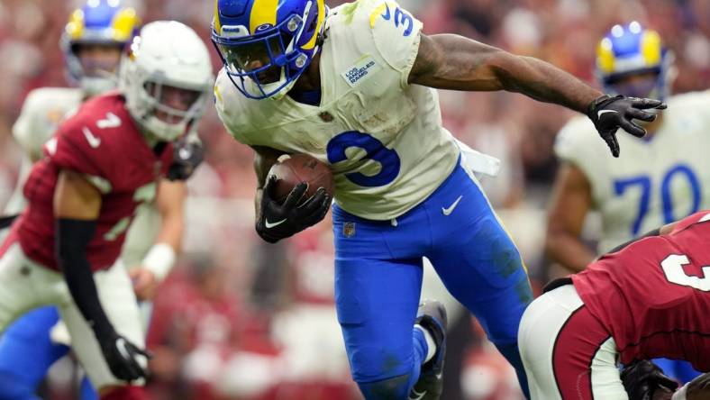 Sep 25, 2022; Glendale, AZ, USA; Los Angeles Rams running back Cam Akers (3) moves the ball against the Arizona Cardinals at State Farm Stadium.

Nfl Los Angeles Rams At Arizona Cardinals