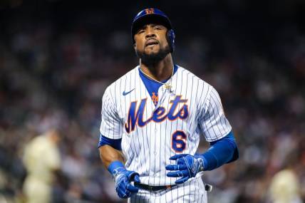 Oct 9, 2022; New York City, New York, USA;  New York Mets right fielder Starling Marte (6) at Citi Field. Mandatory Credit: Wendell Cruz-USA TODAY Sports