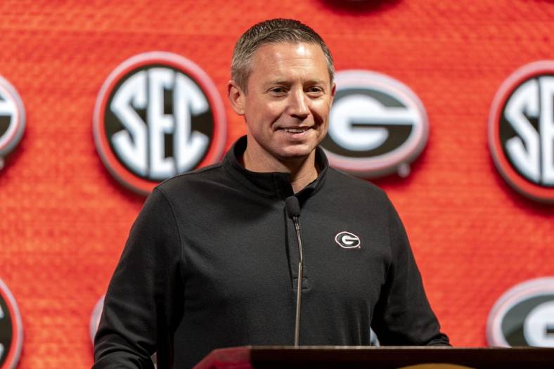 Oct 19, 2022; Birmingham, Alabama, US; Georgia Bulldogs head coach Mike White  during the SEC Basketball Media Days at Grand Bohemian Hotel. Mandatory Credit: Marvin Gentry-USA TODAY Sports