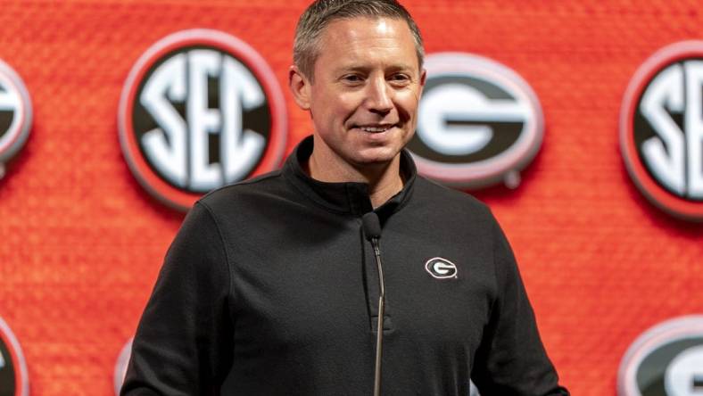 Oct 19, 2022; Birmingham, Alabama, US; Georgia Bulldogs head coach Mike White  during the SEC Basketball Media Days at Grand Bohemian Hotel. Mandatory Credit: Marvin Gentry-USA TODAY Sports