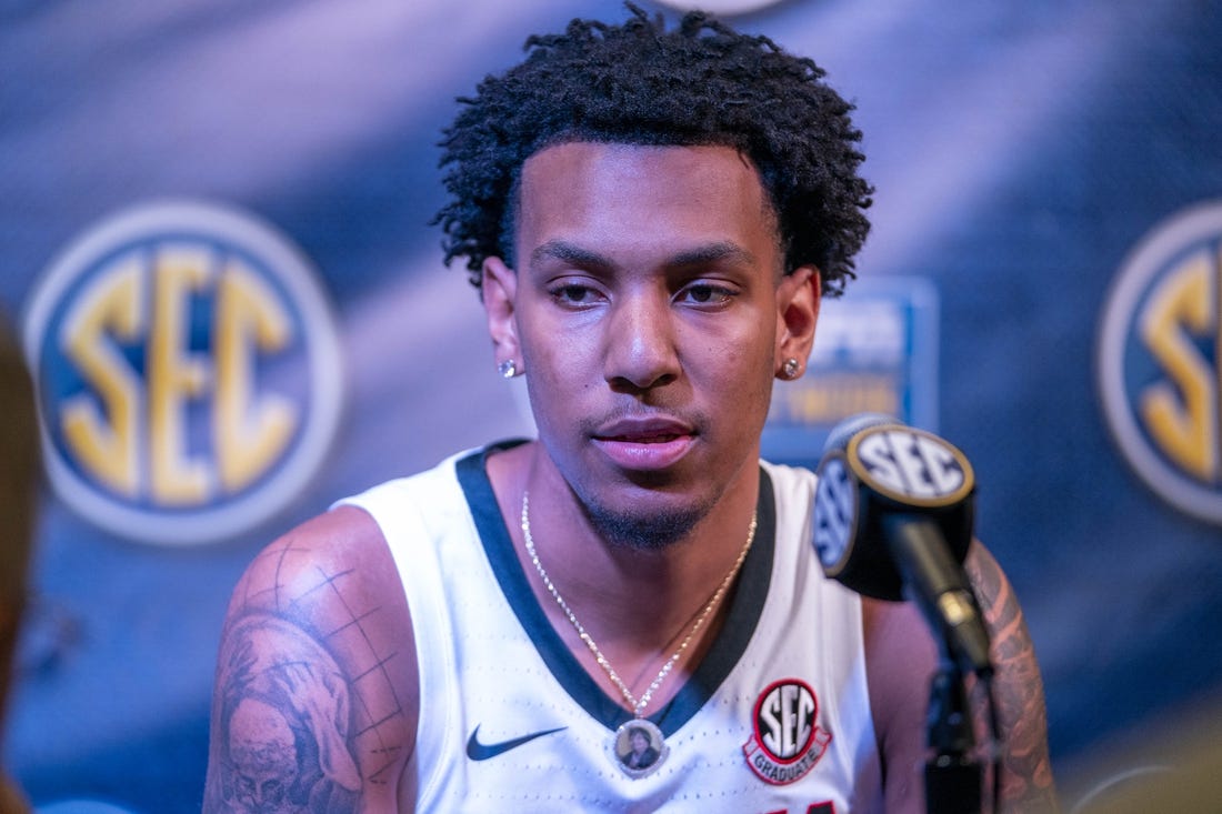 Oct 19, 2022; Birmingham, Alabama, US; Georgia Bulldogs center Braelen Bridges speaks to the media during the SEC Basketball Media Days at Grand Bohemian Hotel. Mandatory Credit: Marvin Gentry-USA TODAY Sports