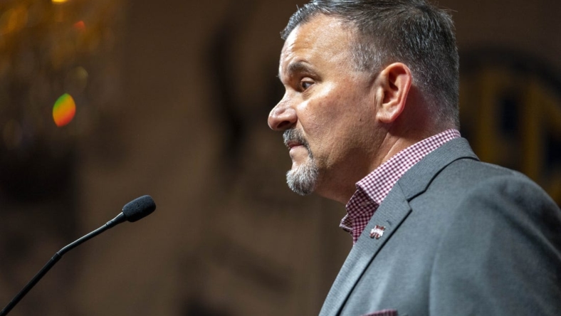 Oct 19, 2022; Birmingham, Alabama, US; Mississippi State Bulldogs head coach Chris Jans during the SEC Basketball Media Days at Grand Bohemian Hotel. Mandatory Credit: Marvin Gentry-USA TODAY Sports