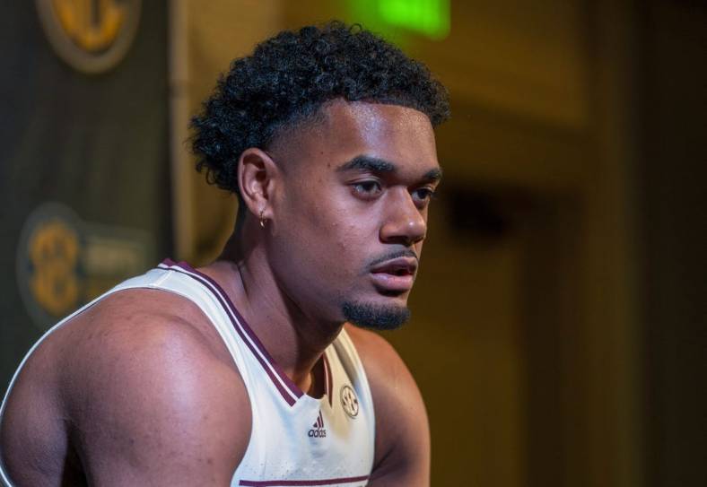 Oct 19, 2022; Birmingham, Alabama, US; Mississippi State Bulldogs forward Tolu Smith during the SEC Basketball Media Days at Grand Bohemian Hotel. Mandatory Credit: Marvin Gentry-USA TODAY Sports