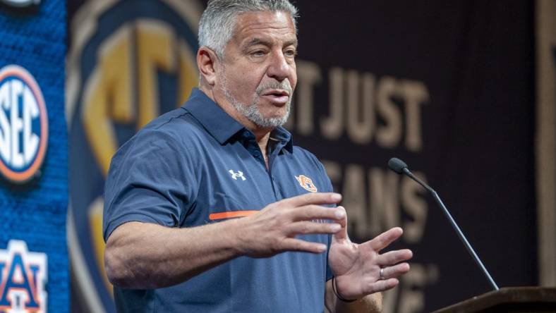 Oct 19, 2022; Birmingham, Alabama, US; Auburn Tigers head coach Bruce Pearl during the SEC Basketball Media Days at Grand Bohemian Hotel. Mandatory Credit: Marvin Gentry-USA TODAY Sports