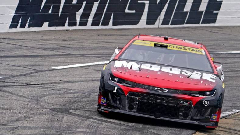 Oct 30, 2022; Martinsville, Virginia, USA; NASCAR Cup Series driver Ross Chastain (1) during the Xfinity 500 at Martinsville Speedway. Mandatory Credit: Peter Casey-USA TODAY Sports