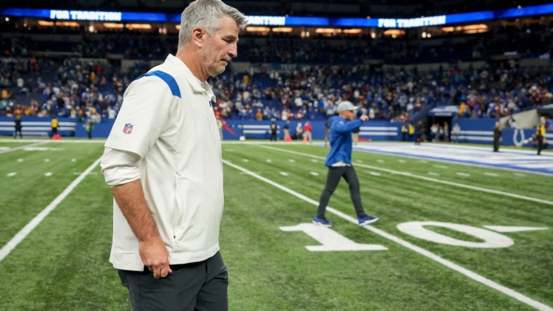 Indianapolis Colts head coach Frank Reich walks off the field after losing to the Washington Commanders 17-16 on Sunday, Oct. 30, 2022, during a game against the Washington Commanders at Indianapolis Colts at Lucas Oil Stadium in Indianapolis.