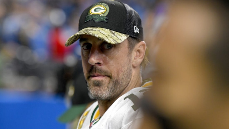 Nov 6, 2022; Detroit, Michigan, USA; Green Bay Packers quarterback Aaron Rodgers (12) walks off the field after losing to the Detroit Lions at Ford Field. Mandatory Credit: Lon Horwedel-USA TODAY Sports