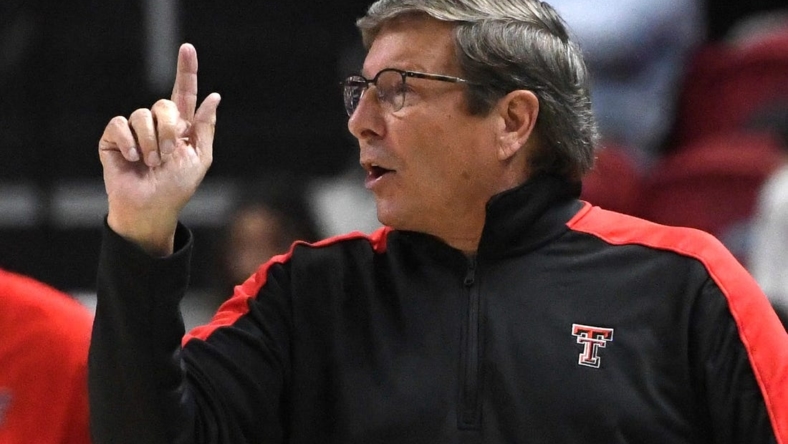 Texas Tech's head coach Mark Adams gestures during the game against Northwestern State, Monday, Nov. 7, 2022, at United Supermarkets Arena.