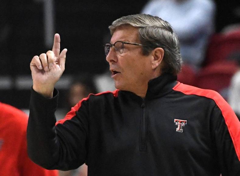 Texas Tech's head coach Mark Adams gestures during the game against Northwestern State, Monday, Nov. 7, 2022, at United Supermarkets Arena.