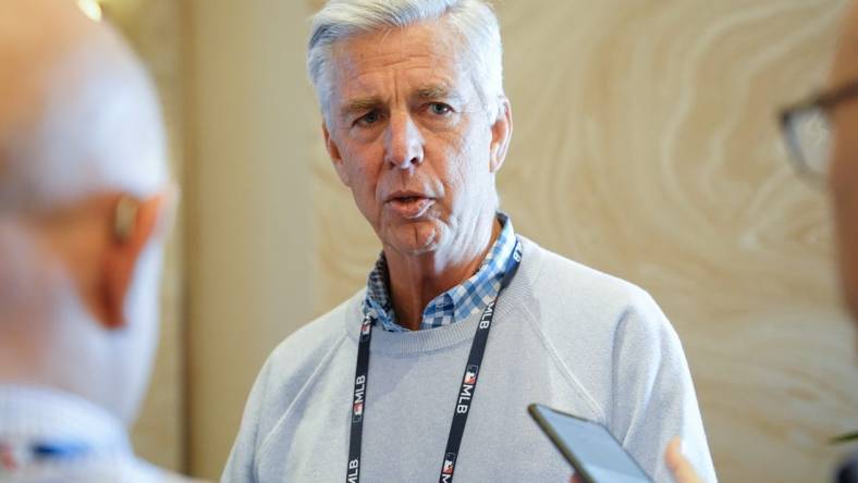 Nov 9, 2022; Las Vegas, NV, USA; Philadelphia Phillies president of baseball operations Dave Dombrowski answers questions from the media during the MLB GM Meetings at The Conrad Las Vegas. Mandatory Credit: Lucas Peltier-USA TODAY Sports