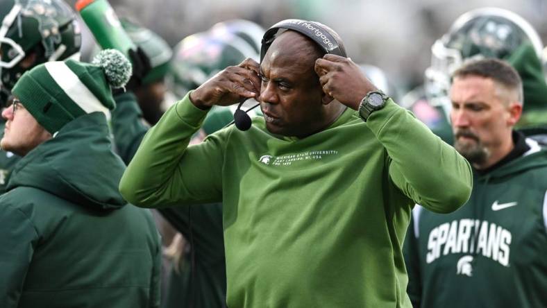 Michigan State's head coach Mel Tucker looks on during the first quarter in the game against Rutgers on Saturday, Nov. 12, 2022, in East Lansing.

221112 Msu Rutgers Fb 067a