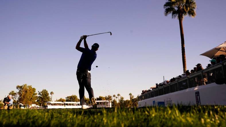 Nov 12, 2022; Phoenix, AZ, USA;  Padraig Harrington plays his tee shot on the 15th hole during round three of the Charles Schwab Championship at Phoenix Country Club. Mandatory Credit: Rob Schumacher-USA TODAY Sports