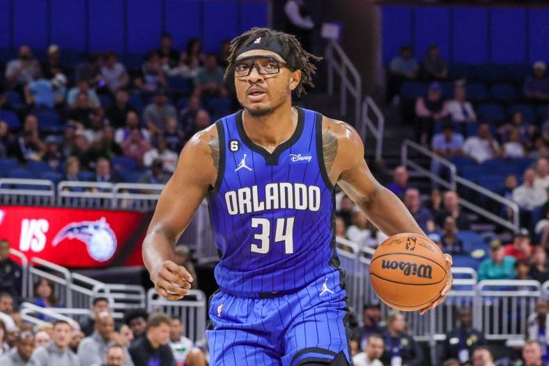 Nov 11, 2022; Orlando, Florida, USA; Orlando Magic center Wendell Carter Jr. (34) during the second quarter against the Phoenix Suns at Amway Center. Mandatory Credit: Mike Watters-USA TODAY Sports
