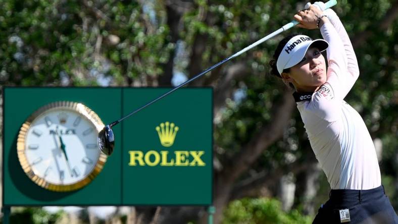 Lydia Ko tees off on the 18th hole during the 2022 CME Group Tour Golf Championship Pro-Am at the Tiburn Golf Club in Naples, Fla., Saturday, Nov. 16, 2022.

Dsc 1141