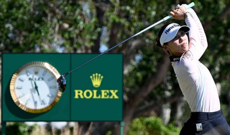 Lydia Ko tees off on the 18th hole during the 2022 CME Group Tour Golf Championship Pro-Am at the Tiburn Golf Club in Naples, Fla., Saturday, Nov. 16, 2022.

Dsc 1141
