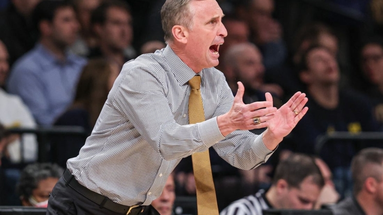 Nov 17, 2022; Brooklyn, New York, USA; Arizona State Sun Devils head coach Bobby Hurley reacts during the first half against the Michigan Wolverines at Barclays Center. Mandatory Credit: Vincent Carchietta-USA TODAY Sports
