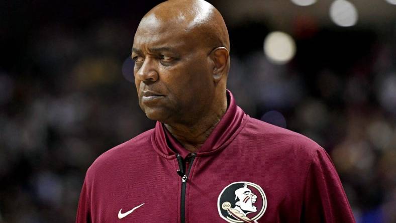 Nov 18, 2022; Tallahassee, Florida, USA; Florida State Seminoles head coach Leonard Hamilton during the first half against the Florida Gators at Donald L. Tucker Center. Mandatory Credit: Melina Myers-USA TODAY Sports