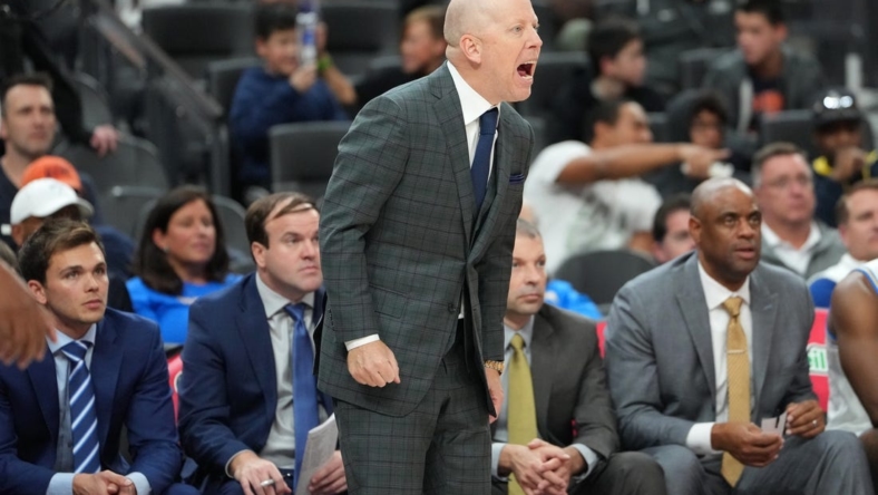 Nov 18, 2022; Las Vegas, Nevada, USA; UCLA Bruins head coach Mick Cronin during the second half against the Illinois Fighting Illini at T-Mobile Arena. Mandatory Credit: Stephen R. Sylvanie-USA TODAY Sports