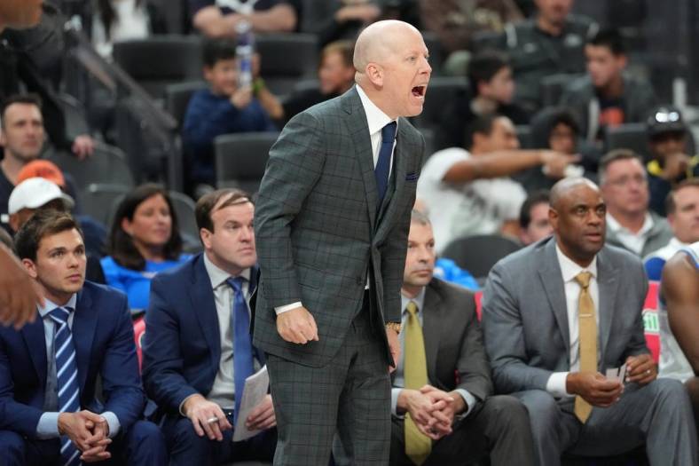 Nov 18, 2022; Las Vegas, Nevada, USA; UCLA Bruins head coach Mick Cronin during the second half against the Illinois Fighting Illini at T-Mobile Arena. Mandatory Credit: Stephen R. Sylvanie-USA TODAY Sports
