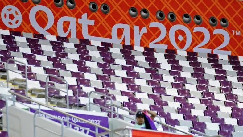 Nov 27, 2022; Doha, Qatar; A general view of seats at Khalifa International Stadium before a group stage match between Croatia and Canada during the 2022 World Cup. Mandatory Credit: Danielle Parhizkaran-USA TODAY Sports