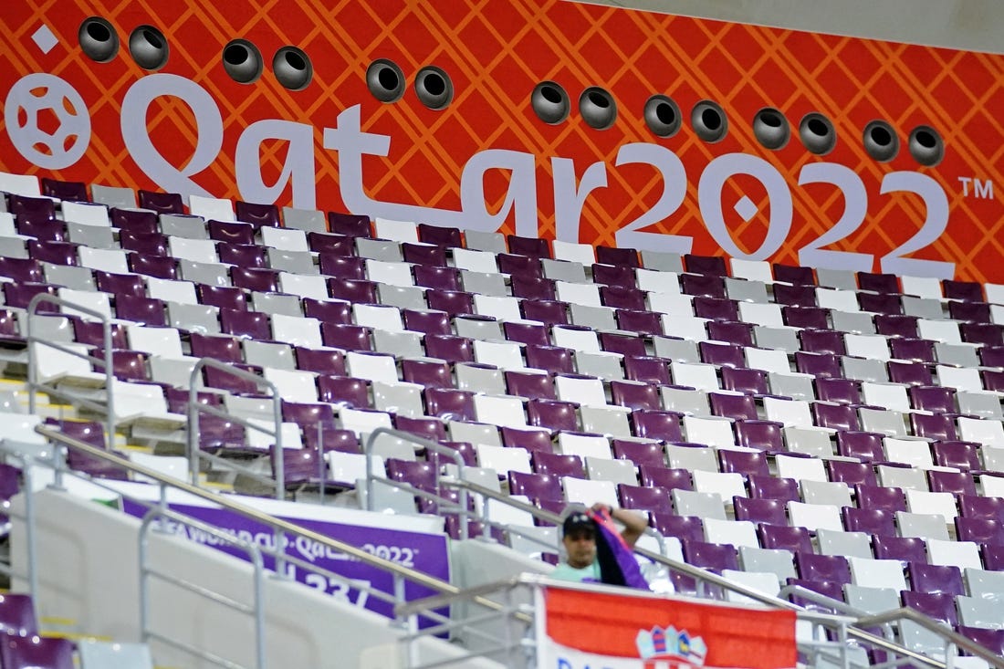 Nov 27, 2022; Doha, Qatar; A general view of seats at Khalifa International Stadium before a group stage match between Croatia and Canada during the 2022 World Cup. Mandatory Credit: Danielle Parhizkaran-USA TODAY Sports