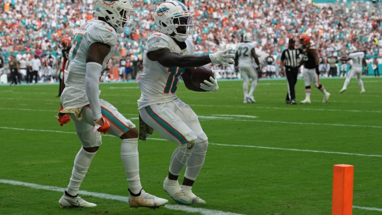 Miami Dolphins' Jaylen Waddle and Tyreek Hill