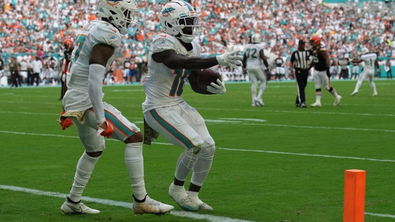 Miami Dolphins' Jaylen Waddle and Tyreek Hill