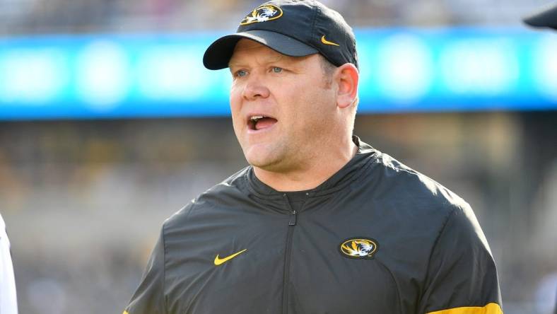 Nov 16, 2019; Columbia, MO, USA; Missouri Tigers head coach Barry Odom reacts to play during the second half against the Florida Gators  at Memorial Stadium/Faurot Field. Mandatory Credit: Denny Medley-USA TODAY Sports