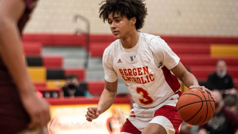 Bergen Catholic hosts Don Bosco in a boys basketball game in Oradell on Friday March 5, 2021. B #3 Elliot Cadeau with the ball.

Don Bosco Beats Bergen Catholic 56 To 54