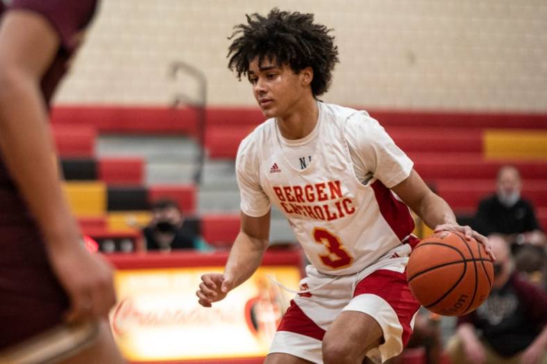 Bergen Catholic hosts Don Bosco in a boys basketball game in Oradell on Friday March 5, 2021. B #3 Elliot Cadeau with the ball.

Don Bosco Beats Bergen Catholic 56 To 54