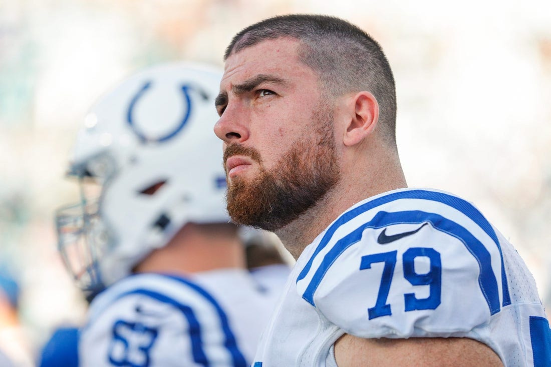 Indianapolis Colts offensive tackle Eric Fisher (79) looks to the scoreboard during the fourth quarter of the game on Sunday, Jan. 9, 2022, at TIAA Bank Field in Jacksonville, Fla. The Colts lost to the Jaguars, 11-26.

The Indianapolis Colts Versus Jacksonville Jaguars On Sunday Jan 9 2022 Tiaa Bank Field In Jacksonville Fla