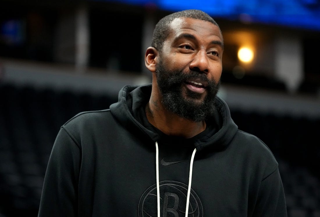 Feb 6, 2022; Denver, Colorado, USA; Brooklyn Nets assistant player development coach Amare Stoudemire before the game against the Denver Nuggets at Ball Arena. Mandatory Credit: Ron Chenoy-USA TODAY Sports
