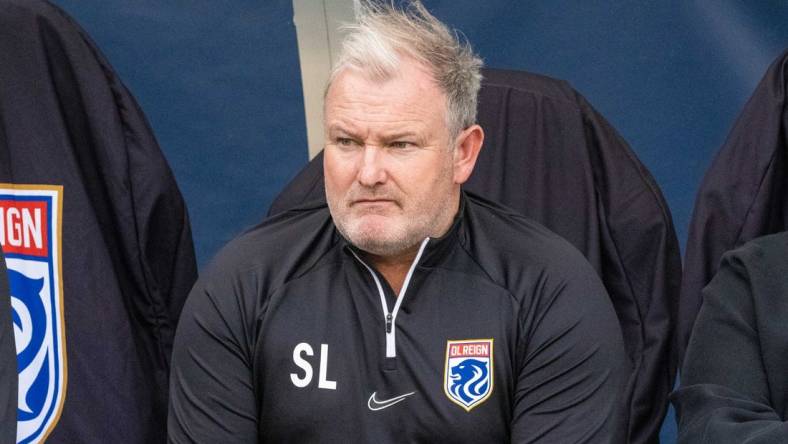 May 22, 2022; Seattle, Washington, USA; OL Reign first assistant coach Sam Laity before the match against the Washington Spirit at Lumen Field. Mandatory Credit: Kyle Terada-USA TODAY Sports