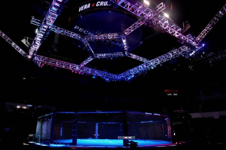Aug 13, 2022; San Diego, California, USA; The octagon before UFC Fight Night at Pechanga Arena. Mandatory Credit: Joe Camporeale-USA TODAY Sports