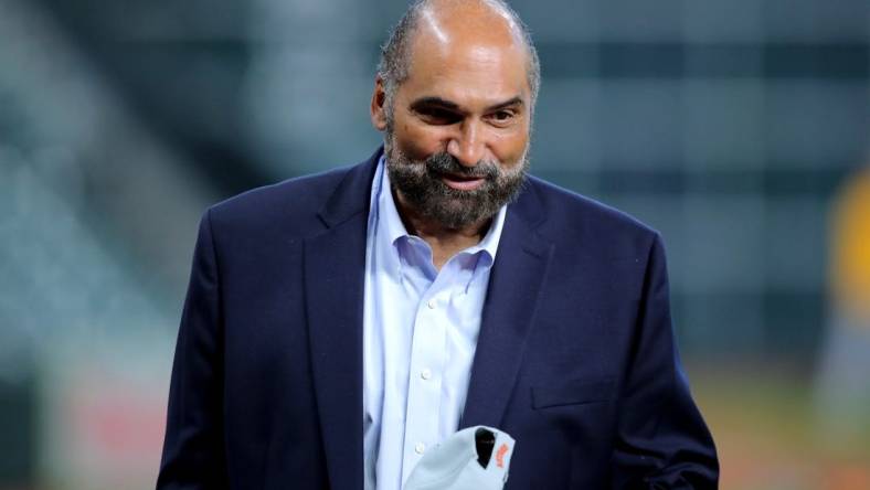 Sep 16, 2022; Houston, Texas, USA; Pittsburgh Steelers former running back and Pro Football Hall of Famer Franco Harris prior to the game between the Houston Astros and the Oakland Athletics at Minute Maid Park. Mandatory Credit: Erik Williams-USA TODAY Sports