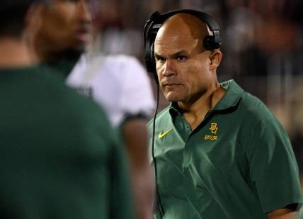 Baylor's head coach Dave Aranda walks along the sideline at the game against Texas Tech, Saturday, Oct. 29, 2022, at Jones AT&T Stadium.