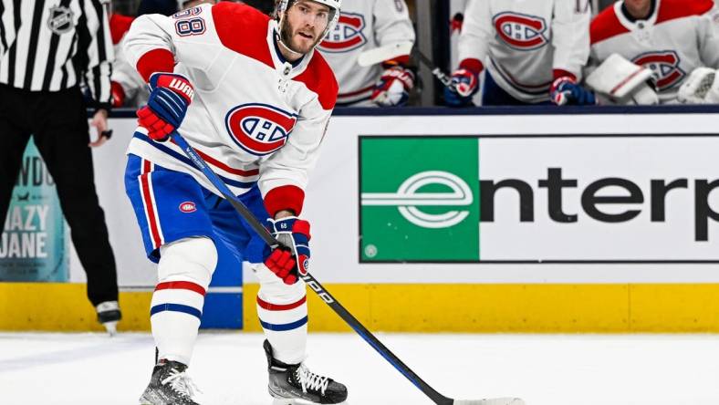 Nov 17, 2022; Columbus, Ohio, USA; Montreal Canadiens left wing Mike Hoffman (68) in the second period against the Columbus Blue Jackets at Nationwide Arena. Mandatory Credit: Gaelen Morse-USA TODAY Sports