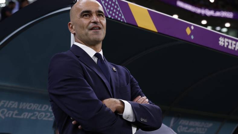 Nov 23, 2022; Al Rayyan, Qatar; Belgium head coach Roberto Martinez during the first half of a group stage match against Canada during the 2022 FIFA World Cup at Ahmad Bin Ali Stadium. Mandatory Credit: Yukihito Taguchi-USA TODAY Sports