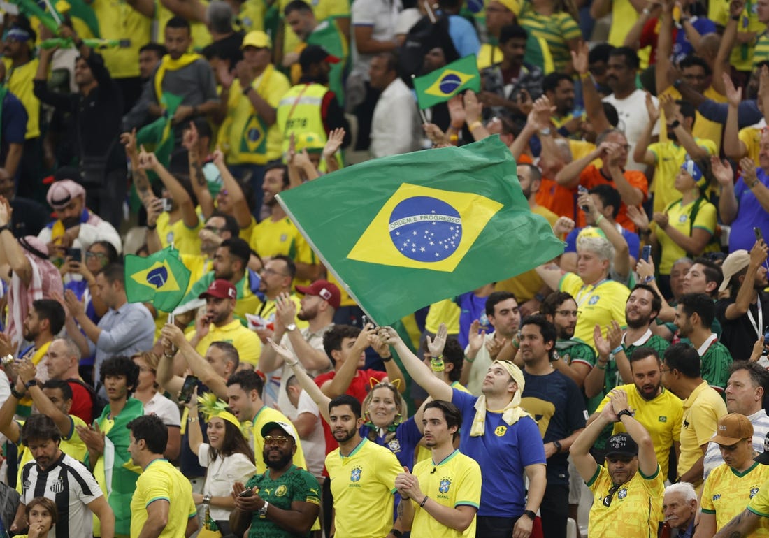 Nov 24, 2022; Lusail, Qatar; Brazil fans react after the game against Serbia for a group stage match during the 2022 World Cup at Lusail Stadium. Mandatory Credit: Yukihito Taguchi-USA TODAY Sports