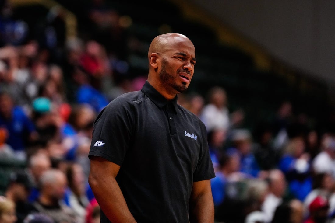 Nov 24, 2022; Orlando, Florida, USA; Seton Hall Pirates head coach Shaheen Holloway watches the game from the sideline against the Seton Hall Pirates during the first half  at ESPN Wide World of Sports. Mandatory Credit: Rich Storry-USA TODAY Sports