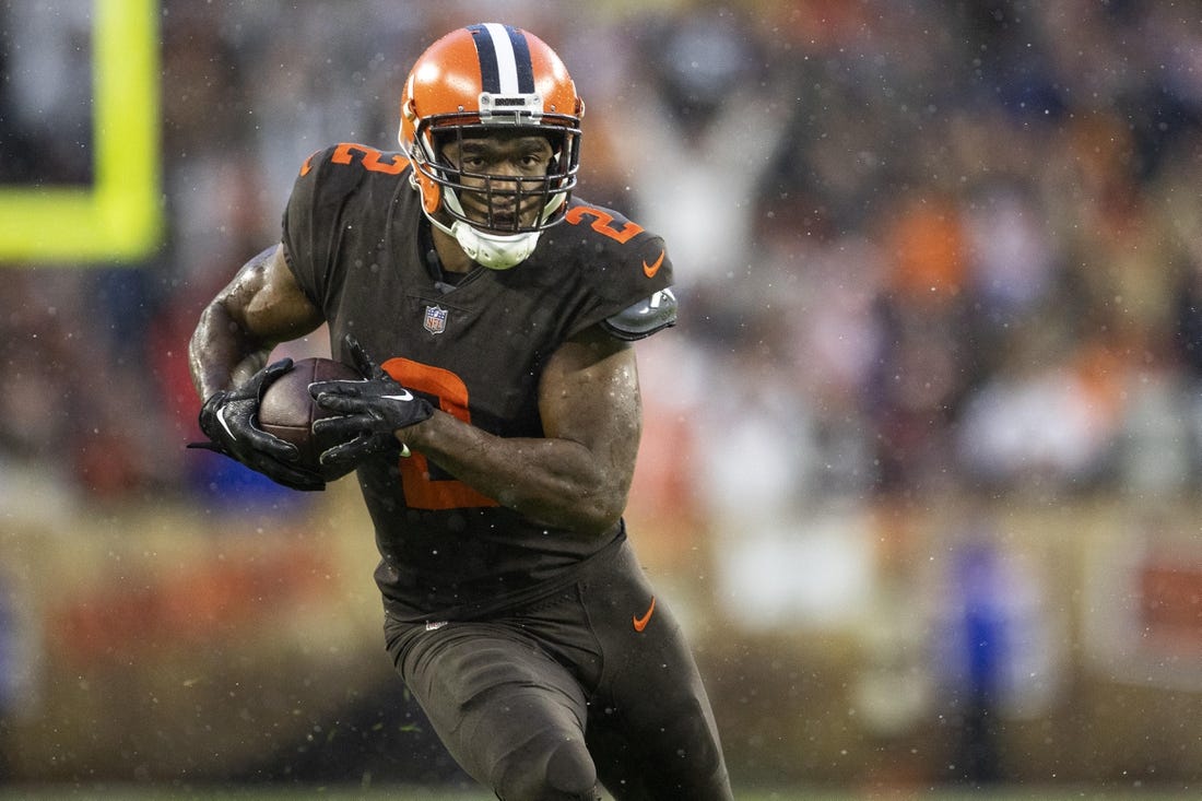 Nov 27, 2022; Cleveland, Ohio, USA; Cleveland Browns wide receiver Amari Cooper (2) runs the ball against the Tampa Bay Buccaneers during overtime at FirstEnergy Stadium. Mandatory Credit: Scott Galvin-USA TODAY Sports