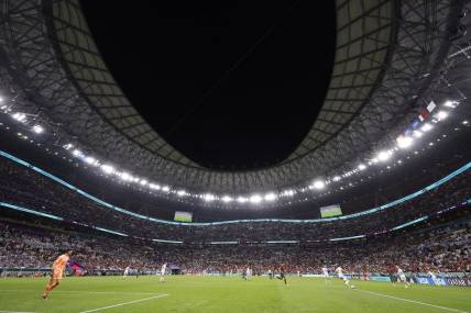 Nov 28, 2022; Lusail, Qatar; General view of game action between Portugal and .Uruguay during the second half of the group stage match in the 2022 World Cup at Lusail Stadium. Mandatory Credit: Yukihito Taguchi-USA TODAY Sports